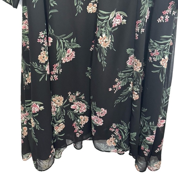 ASTR the Label Floral Maxi Dress Womens XL Pleated Boho Long Sleeve Black Pink - Picture 5 of 15